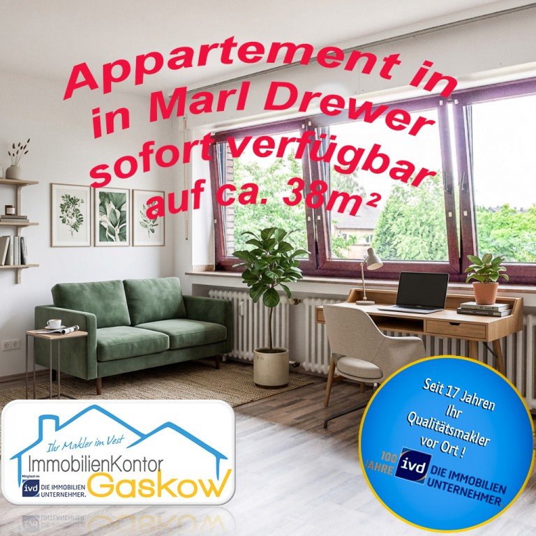 9581 Titelfoto KI bearb Gemini Marl - Drewer Etagenwohnung DREWER. Wunschlos gl�cklich : Appartement auf ca. 38m� mit guter �PNV-Anbindung
